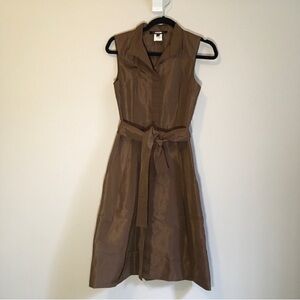 Lida Baday Silk Dress with tie belt, chocolate brown dress, sleeveless, size 4